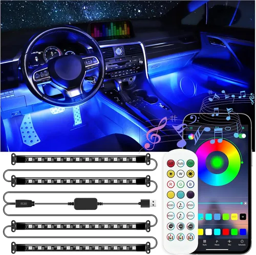 Vista 9 de LivTee Luces Interiores de Acento para Auto, Luces Interiores Inteligentes para Auto con Control de Aplicación, Luces LED RGB con Modo de Música