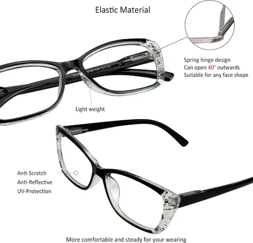 Vista 2 de VisionGlobal 5 Pairs Reading Glasses with Spring Hinge, Blue Light Blocking Glasses for Women/Men