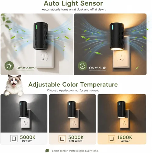 Vista 3 de L LOHAS LED Purificador de aire enchufable con luz nocturna, purificadores