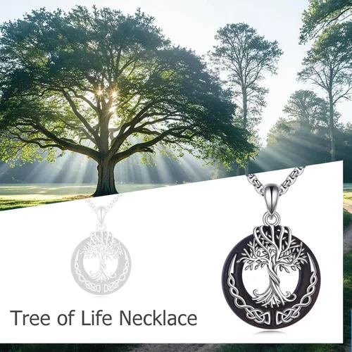 Vista 36 de ONEFINITY Collar de plata de ley 925 con diseño de árbol de la vida con colgante de nudo celta de concha de abulón para mujer