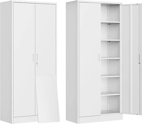 Vista 72 de BESFUR Armarios de almacenamiento de metal con estantes y puertas, armario de almacenamiento con cerradura de 36" de altura para oficina en casa