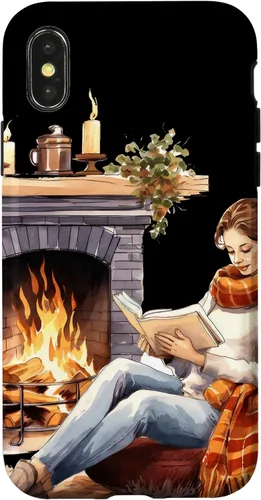 Vista 5 de iPhone 16 Book Reading In Fireplace Reader Bookworm Girls Women Case