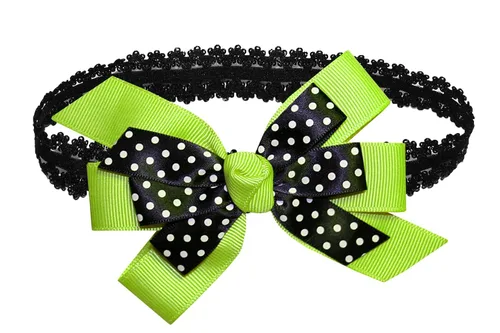 Vista 21 de WEBB DIRECT2U WD2U - Diadema elástica con lazo de grogrén de puntos negros para niñas (verde manzana)