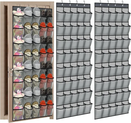 Vista 7 de Windyun Paquete de 2 40 organizadores de zapatos para colgar sobre la puerta, con bolsillo de malla, para armario, antideslizante detrás