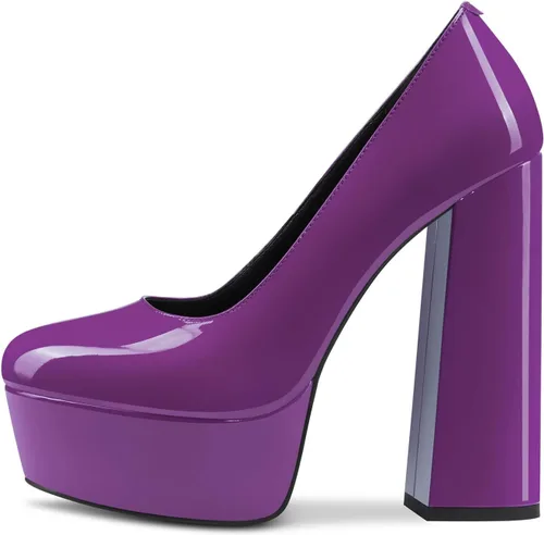Vista 38 de TNYNFBEB Zapatos de tacón de plataforma alta para mujer, con puntera redonda, sin cordones, básicas, clásicas, de 5.5 pulgadas