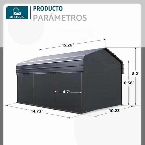 Vista 4 de MFSTUDIO - Cochera metálica de 10 x 15 pies, cochera resistente con paredes laterales