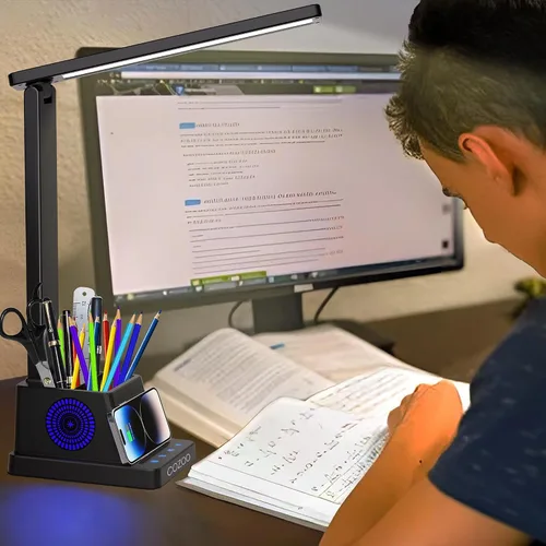Vista 8 de cozoo Lámpara de escritorio, lámparas de escritorio LED para oficina en casa, cargador inalámbrico pequeña lámpara de escritorio con soporte