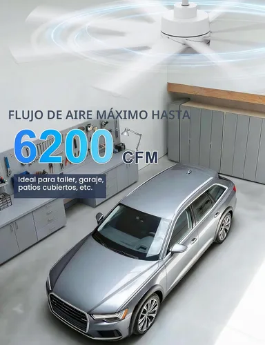 Vista 4 de Ohniyou Ventilador de techo de 60 pulgadas con luz, ventilador de techo blanco moderno de 8 aspas con control remoto y aplicación, regulable