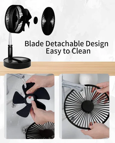 Vista 7 de UN UNITEDTIME Ventilador portátil, Mi ventilador de viaje plegable con temporizador de control remoto, funciona con pilas o alimentado por USB, Negro