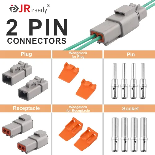 Vista 2 de JRready ST6138 Kit de conectores DTP de 2 pines, DTP 12 calibre 14 conector impermeable con tamaño 12 contacto sólido 12-14 AWG, 2