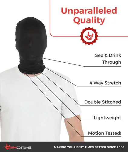 Vista 2 de Morphsuits - Máscara facial negra, máscara de Halloween, accesorios