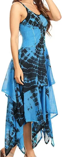 Vista 2 de NIUQI Womens Chic Summer Dresses Sleeveless Shoulder-Straps Tie-Dye Irregular Layered Handkerchief Hem Midi Dress