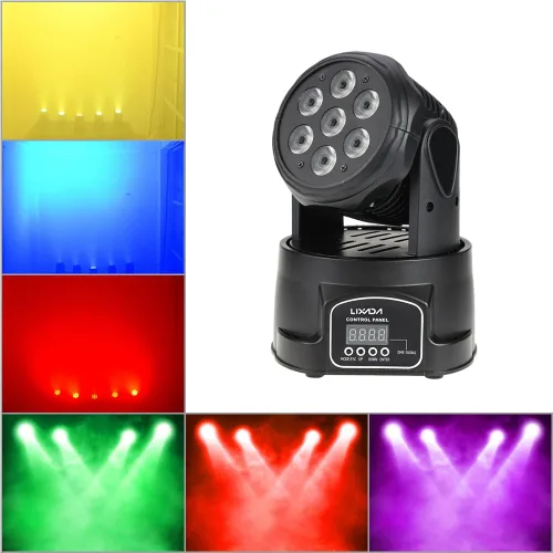 Vista 2 de Lixada Luz de cabeza móvil 7x10W Cabeza móvil 4 en 1 RGBW profesional 9/14 canales DMX-512 DJ luces 100W AC 100-240V sonido activo para KTV Club Bar