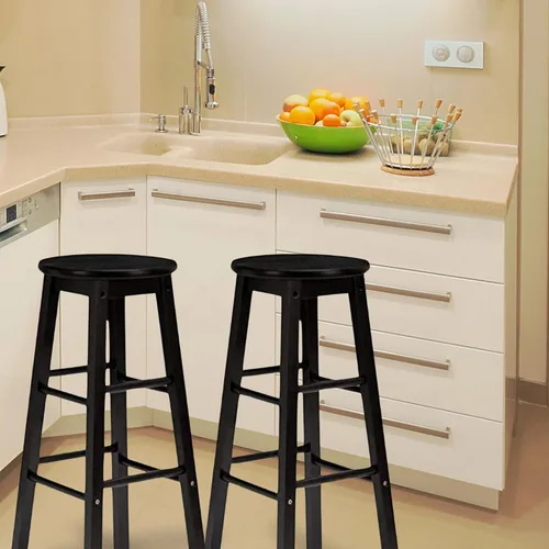 Vista 2 de PJ Wood Taburetes de cocina de asiento redondo clásico de 24 pulgadas de alto para hogares, espacios de comedor y bares con asientos sin espalda