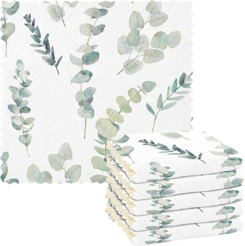 Vista 21 de CaTaKu Paños de cocina de animales del bosque de acuarela, paquete de 6 trapos reutilizables para lavar, paños de limpieza de microfibra, paños