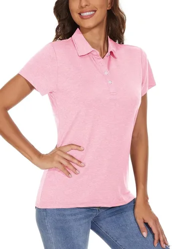Vista 2 de BIYLACLESEN Polo para mujer de manga corta 4 botones de secado rápido