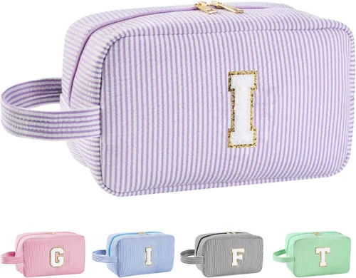 Vista 68 de Bolsa de maquillaje personalizada con inicial A-Z para mujeres, niñas y niños, bolsa de aseo de viaje, bolsa de maquillaje preparada, bolsa
