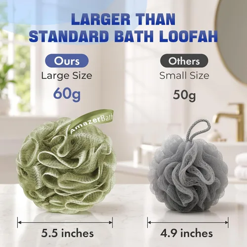 Vista 5 de AmazerBath Esponja de Lufa 60g/Pieza, Esponja Exfoliante de Baño Depuradora Corporal, Juego de Lufa de 4 - Blanco Gris-Rosa-Verde Militar-Verde