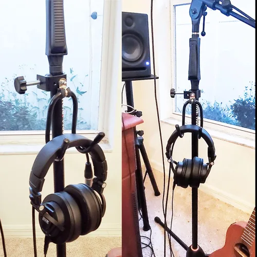 Vista 4 de YYST Soporte de micrófono con abrazadera para colgar auriculares de estudio, soporte de gancho para auriculares, cables, panderetas, etc. - Sin
