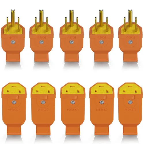 Vista 10 de ELEGRP Conector de Cuchilla Recta, Conector de Repuesto de Extremos de Cable de Extensión, 15 Amperios, 125 Voltios, NEMA 5-15P, Conector de Negro