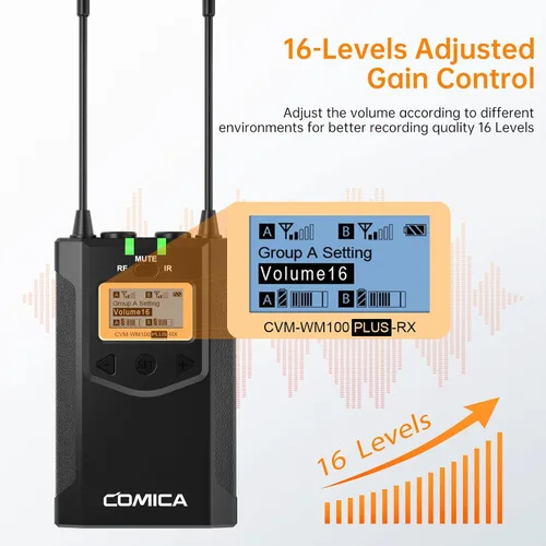 Vista 7 de Comica CVM-WM100PLUS - Sistema de micrófono inalámbrico para cámaras, videocámaras, teléfonos inteligentes, portátiles, micrófono de solapa