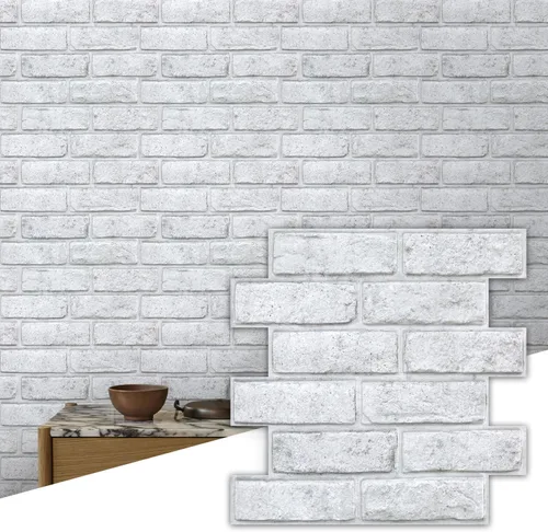 Vista 22 de Commomy 10 paneles de pared de piedra 3D para despegar y pegar, panel de pared de piedra sintética de 11.8 x 11.8 pulgadas, papel tapiz de ladrillo