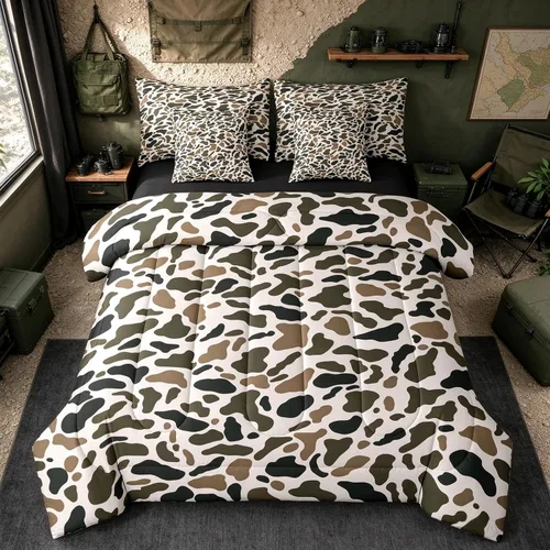 Vista 26 de Feelyou Juego de edredón botancial de camuflaje con bandera estadounidense Negro Marrón Oscuro