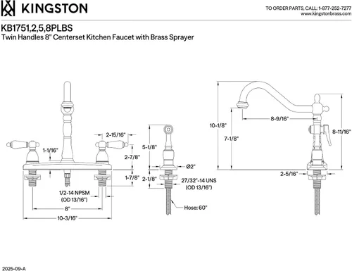 Vista 3 de Kingston Brass KB1755PLBS Heritage - Grifo de cocina central de 8 pulgadas, bronce aceitado