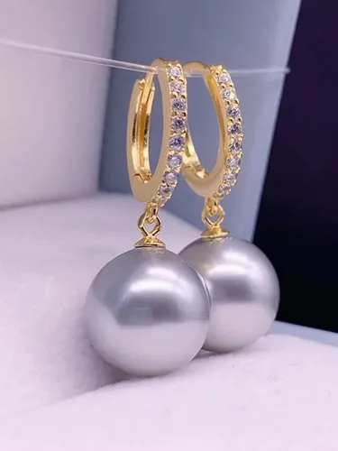 Vista 8 de Aretes de perlas para mujer, aretes de gota de perlas de oro de moda, aretes de aro de perlas de plata, aretes de corazón de perlas pequeñas