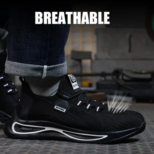 Vista 4 de GLANOUDUN Zapatos de punta de acero para hombres y mujeres, zapatos de trabajo transpirables para hombres, zapatos de trabajo ligeros con punta