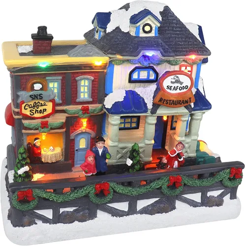 Vista 9 de Casa de Pueblo Navideño con Muñeco de Nieve – Edificio Coleccionable de Aldea Navideña Musical Iluminada con Nieve – Adición Perfecta para tus