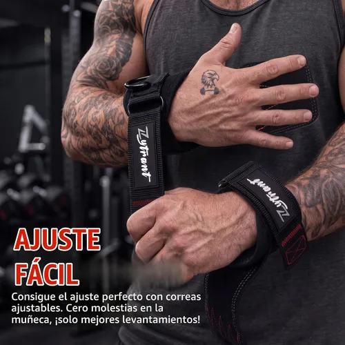 Vista 3 de Weight Lifting Grips with D-Ring, Leather Palm and Wrist Support
