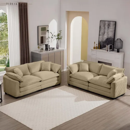 Vista 17 de Juego de sofá de 2 piezas de gran tamaño para sala de estar, sofá biplaza y sofá individual, asiento modular modular profundo de pana cómodos sofás