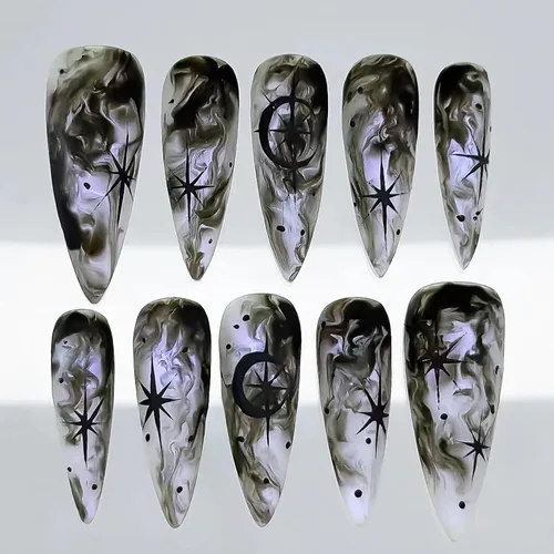 Vista 11 de BABALAL - Uñas postizas largas a presión, uñas postizas negras y rojas, uñas acrílicas de almendra con diseño gótico de vampiro, uñas adhesivas