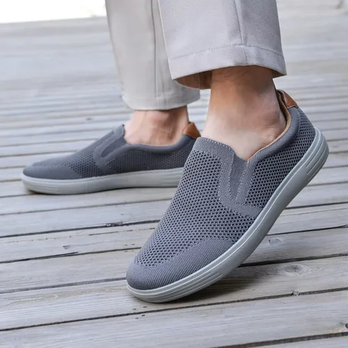 Vista 5 de konhill Zapatos deportivos sin cordones para hombre, mocasines de punto para caminar, espuma viscoelástica, para conducir, trabajo, patinaje