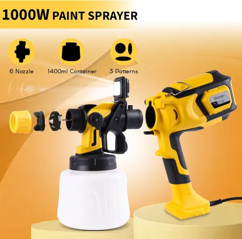 Vista 3 de Pulverizador de pintura con luz LED, pistola de pintura de 1000 W con juntas de limpieza y soplado, pistola de pintura en aerosol de 47.3 fl oz