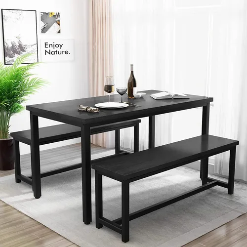 Vista 3 de Recaceik - Juego de mesa de comedor para 4, juego de mesa de cocina con 2 bancos de cena, mesa de desayuno de granja para apartamento de espacio