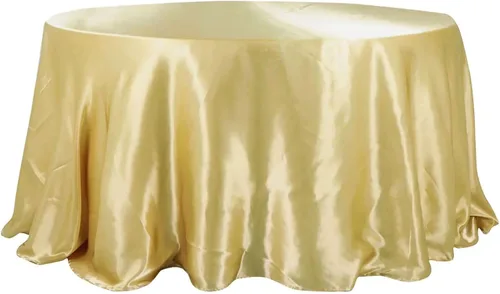 Vista 3 de Tableclothsfactory Mantel redondo de satén sin costuras color champán de 132
