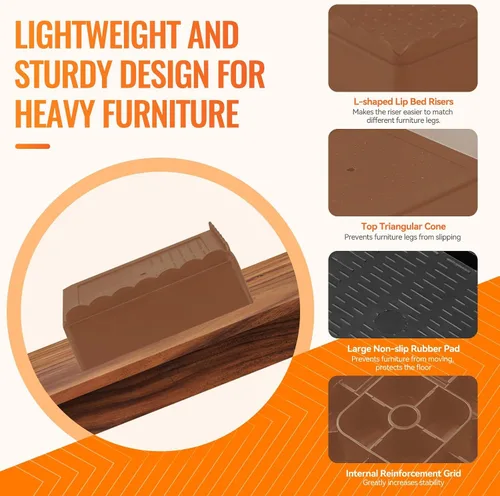Vista 5 de shouwuhho Elevadores de muebles, paquete de 4 elevadores de cama con agarre antideslizante y soporte resistente, elevación de 1 pulgada, 2 pulgadas