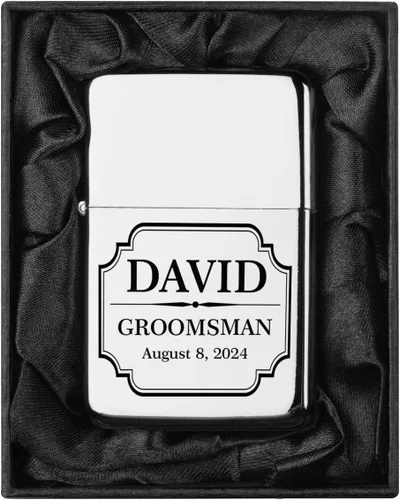 Vista 15 de Encendedor personalizado grabado en caja de regalo forrada en seda negra (Monograma circular 2, negro)