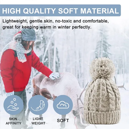 Vista 3 de Gorro de invierno para mujer con forro polar cálido, tejido grueso, para esquiar