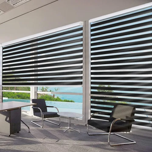 Vista 8 de Joydeco - Persianas cebra sin cordón, doble capa, parada libre, control de privacidad y luz para día/noche, translúcidas, para interior de ventanas