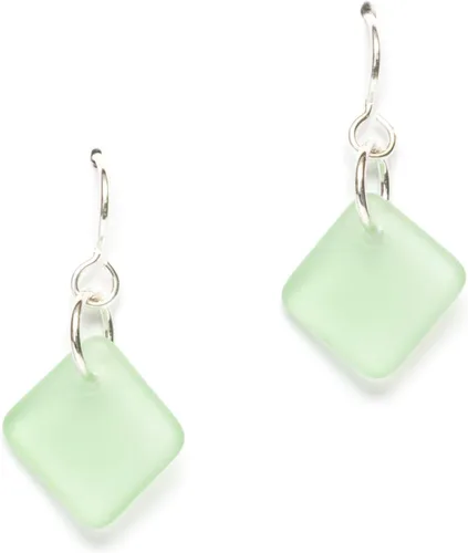 Vista 11 de Delicate Diamond Sea Glass Earrings, Beach Glass Earrings for Women by EcoSeaCo, using sustainable, recycled and repurposed material. Handmade