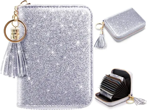 Vista 20 de Coco Rossi Tarjetero de crédito para mujer, cartera pequeña, funda RFID Un brillo azul y verde