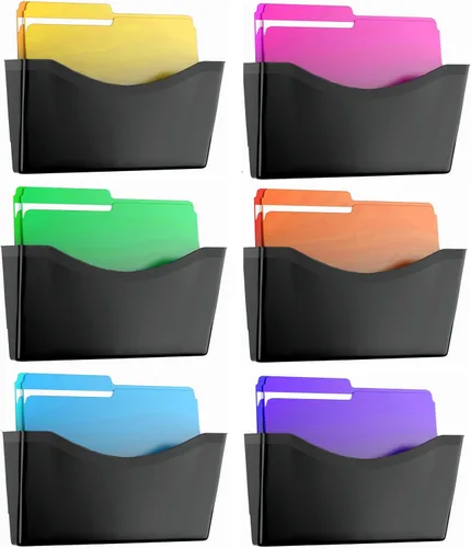 Vista 7 de Kuntine.B 3 unidades de organizador de archivos de bolsillo único negro para colgar en la pared, organizador de correo y revistas para montar