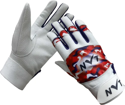 Vista 8 de NVT Baseball Batting Gloves for Men & Youth, Genuine Leather Palm Grip Azul
