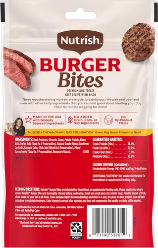 Vista 5 de Nutrish Burger Bites - Golosinas para perros, receta de carne, bolsa de 5 onzas (Rachael Ray)