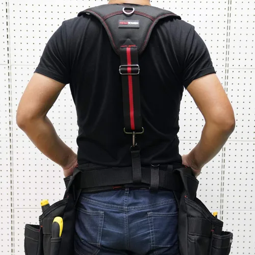 Vista 5 de MELOTOUGH Tirantes de trabajo para cinturón de herramientas con soporte grande móvil para teléfono + cinturón de herramientas acolchado con correa