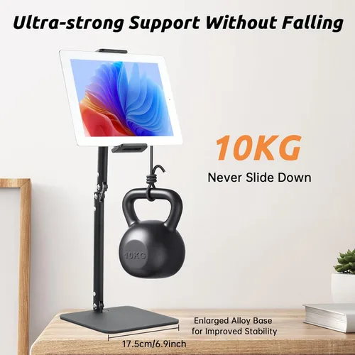 Vista 3 de UTEBIT Soporte para iPad para escritorio, giratorio de 360°, soporte de teléfono ajustable de 9.5 a 16.5 pulgadas de altura para escritorio, Negro