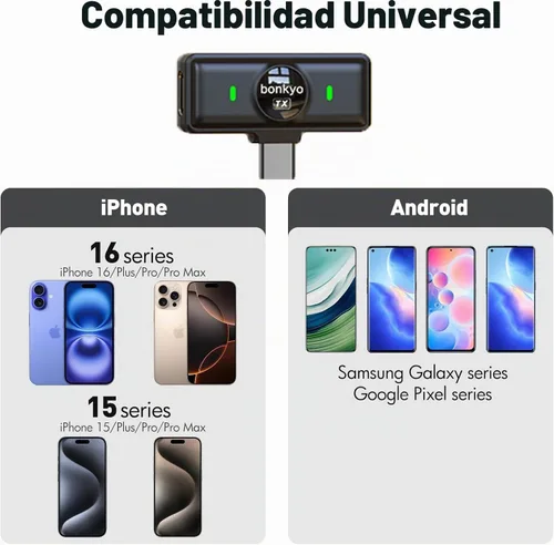 Vista 4 de Micrófono Lavalier inalámbrico magnético para Android, iPhone (2 TX+1 RX+estuche de carga), cancelación inteligente de ruido de 2.4 GHz, rango de 82